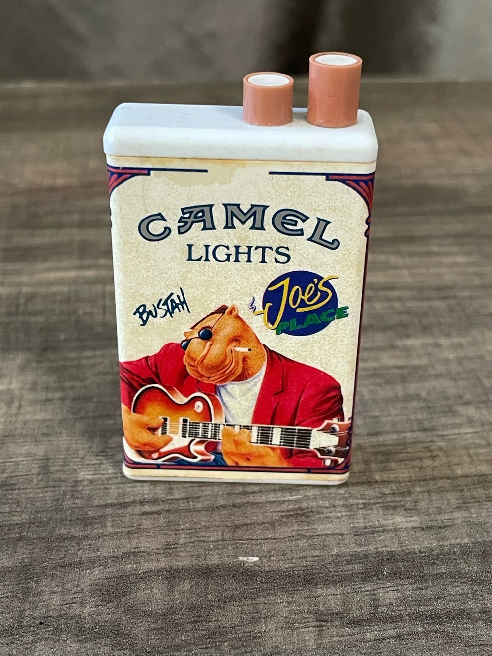 Vintage 1990s Joe Camel Lights Permanent Match Striker Lighter - "Bustah" Guitar